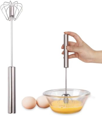 Naisfei Stainless Steel Egg Whisk, New Stainless Steel Hand Push Rotary Whisk Blender, Hand Push Mixer Stirrer for Making Cream of Egg Beater Mixer, Egg Beater Mixer Egg Whisk(12 Inches)