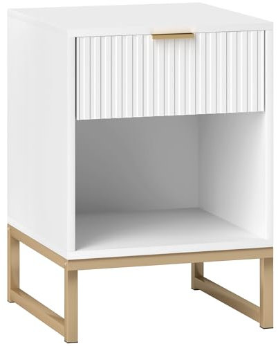 HOMCOM Nachttisch Beistelltisch mit Schublade, Griff, offenes Fach, Sofatisch Nachtschrank für Wohnzimmer, Schlafzimmer, Weiß, 40 x 40 x 57 cm