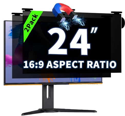 2 Pack Magnetic Hanging Computer Privacy Screen 24 Inch for 16:9 Widescreen Monitor, Removable Privacy Screen Anti Glare Blue Light Computer Screen Privacy Shield, Anti-Scratch 24in Protector Film