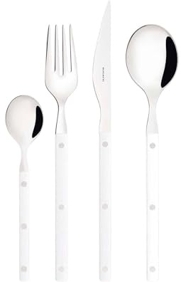 BUGATTI, Allegra, Ménagère 24 couverts Fenêtre en acier inoxydable 18/10, Service de couverts pour 6 personnes comprenant 6 cuillères, 6 fourchettes, 6 couteaux et 6 cuillères à café. (Blanc)