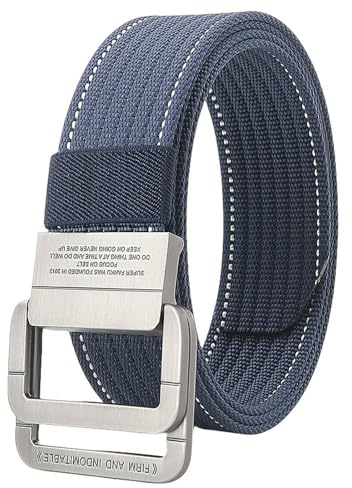 CMZYBBD Cintura Uomo Cintura con Fibbia A Doppio Anello in Lega da Uomo - Tela di Nylon Intrecciata per Jeans E Pantaloni Sportivi, Comoda E Pratica Opzione per L'esterno-blu-a-120 Cm