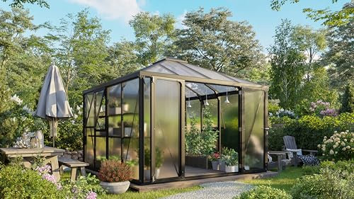Vitavia Gewächshaus Kingston inkl. Ready2Grow Zubehör-Set, schwarz, 10,2 m², 10 mm HKP | Wetterfestes & stabiles Treibhaus | Perfekt für Gemüse & Pflanzen | Robust & langlebig