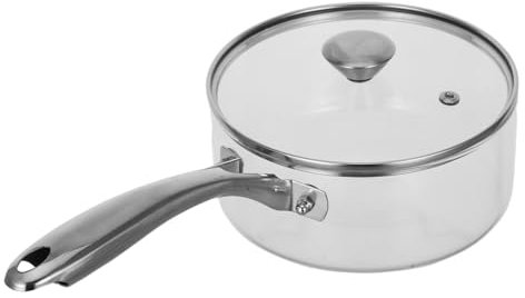 OUNONA Glass Pot High Borosilicate Soup Pan Lid for Stovetop Boiling and Cooking Stainless Steel Base Small for Tea and Milk