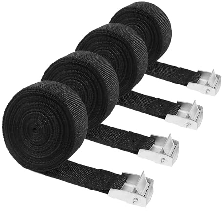 Quelcc 4 pezzi 3m Cinghie di Fissaggio, Regolabili Cinghie a Cricchetto, Cinghie di Tensione, Cinghia Fissaggio a Cricchetto, per Camping Outdoor, Pacchi Bagagli, Moto Bicicletta Truck(Nero)