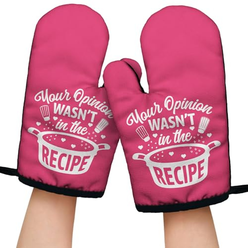 Your Opinion was Not in The Recipe Lot de 2 gants de cuisine amusants roses avec boucle de suspension et silicone antidérapant pour femme