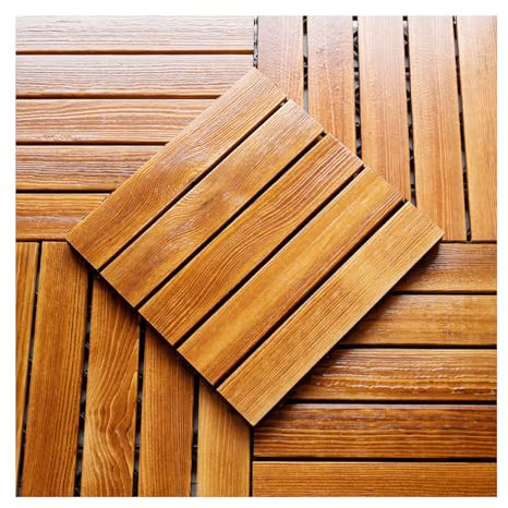 12''x12'' Carreaux en Bois pour Balcon et Terrasse, 1 ㎡ Caillebotis Exterieur avec Système de Grille de Drainage Faciles à Poser Antidérapant pour Patio Balcon Jardin Balcon 22pcs