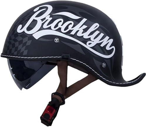 Retrò Adulto Caschi Moto Casco Scodella Portatile, DOT/ECE Omologato Mezzo Elmetto Da Moto, Caschi Jet Con Visiera Parasole, Donna E Uomo Moto Mezzo Casco Per Cruiser Scooter 11,L=59-60CM