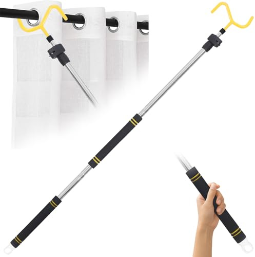 Greeily Curtain Pull Wand, 3-7.7 Feet Drapery Pull Rod for Curtains Adjustable Telescopic Extra Long Stainless Steel Material with Sponge Handle Silver