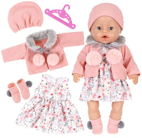 Rosa Puppenkleidung 43cm 36cm 38cm Kleidung Bekleidung Outfits für 14-18 Zoll Baby Puppen, Puppenkleidung Set mit Mantel Socken Mütze Kleiderbügel Kompatibel mit New Born Baby Puppen AnnabellePuppen