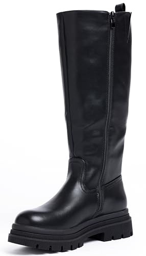 URBAN ROSA Stivali Alti Donna con Tacco Largo Suola Spessa Stile Minimal Chic 8031 (NERO, 38 EU, Adulto, 38, Numero, Sistema Taglie Calzature EU, Media)