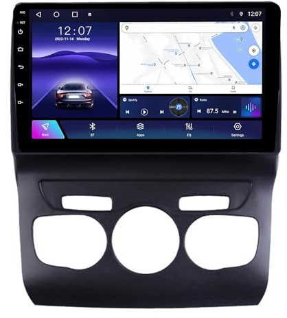 Autorradio de 9 Pulgadas, 2 DIN, CarPlay y Android 14, Pantalla táctil, Bluetooth, cámara Trasera AHD, navegación GPS, Controles en el Volante (A2 2G+32G) para Citroën