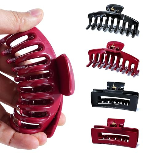 Muorruo 4er-Pack Wolkenclip, flexibles pinzas para el cabello de silicona, pinzas grandes antideslizantes y flexibles, pinzas suaves para cabello fino y grueso, pinza no desmontable (color vino
