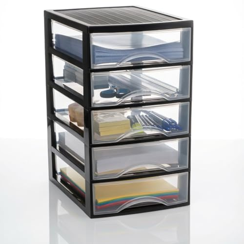 Hausfelder Schubladenbox A4, 5 Schubladen, Schwarz Transparent