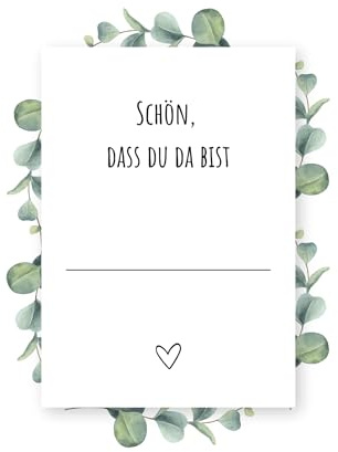 GLEDESTUND Tischkarten Schön, dass du da bist | 50 Karten | Platzkarten zum selbst beschriften | DIN A7 | Namenskärtchen für Hochzeit, Geburtstag, Weihnachten und alle anderen Anlässe