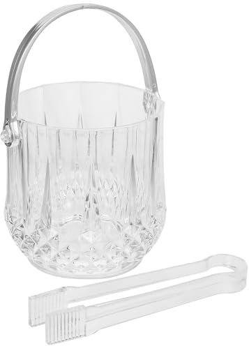 NOLITOY Seau à Glace Portable 2 Pièces en Plastique Transparent Pince à Glace Seau Multifonction pour Glaçons et Vin Usage Bar la Cuisine et Fêtes