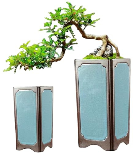 Takingup Maceta de cerámica de 3, 5x7, 1 Pulgadas Cian con Orificio de Drenaje, macetero Chino Retro para bonsái de Interior, macetero