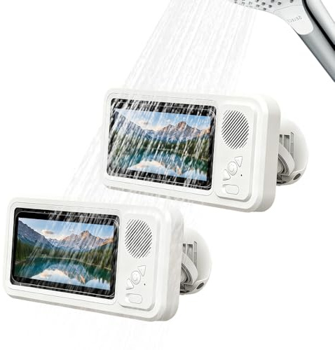 BNGXR 2026 Upgraded Waterproof Phone Holder with Speaker, Shower Phone Holder Waterproof Wall Mounted PhoneHolder, Built-in Smart Bluetooth Speaker, Waterproof/Fog-Resistant for Any Phone (2)