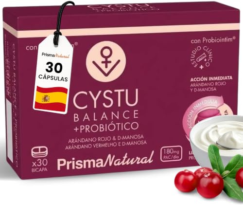 Prisma Natural - Gynactiv CYSTU-BALANCE + PROBIOTICOS, complemento para la mujer | con arándano rojo y d-manosa| Formula mejorada | PROBIÓTICO NuVGA-1. Formato 30 comp bicapa (400 gr)