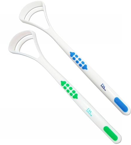 2 raschietti per la pulizia orale dei denti (blu e verde)
