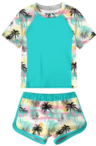 Fanient UPF 50+ UV Schutz Badeanzug Kinder Atmungsaktiv Schwimmanzug Set Schwimmkurs Schnelltrocknen Trunk und Rashguard 10-11 Jahre，11T