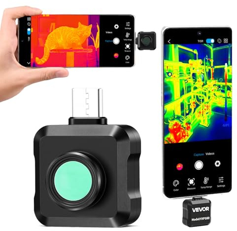 VEVOR Cámara Térmica para Android, Cámara Infrarroja, Termográfica, Rango -20 a 550 °C, Resolución IR 160 x 120, Superresolución 320 x 240 TISR, 25 Hz para Móvil Fontanería Inspección Eléctrica HVAC