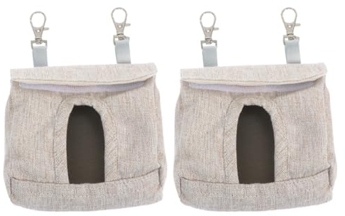 TEHAUX Bolsa de Alimentación para Cobayas y Conejos S, Colgante para Jaula, 2 Piezas, Color Café, Soporte de Almacenamiento para Heno y Comida de Mascotas Pequeñas