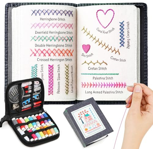 Broidery Sömmar bok, broderiset nybörjare 2026, broderibok för att brodera själv med sylåda och instruktioner (143 stygn-steg-instruktioner), bärbart broderipaket, syövningsguide för nybörjare och