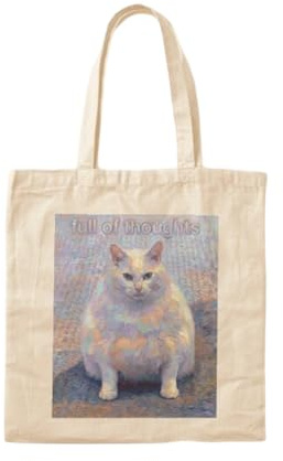Bolsa de Lona Algodón Bolso de lona con diseño de meme divertido de gato lleno de pensamientos, estético, ideal para llevar los libros diarios de un estudiante.