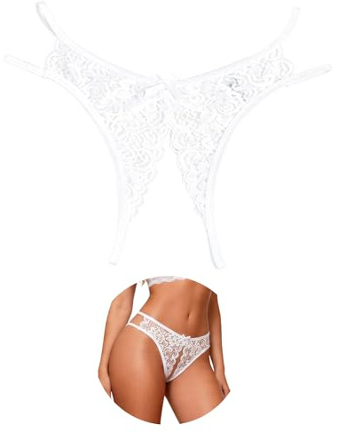 ohmydear Women's Lace Micro Thong Cut Out Sexy Panties Sheer Knicker | Floral French Tanga Briefs, Ladies Underwear, Multipack Undies, Plus Size Lingerie UK 10-18