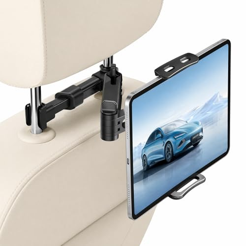 KORVORIA Porta Tablet da Auto Poggiatesta, Supporto Tablet Auto Posteriore Estensibile e 360° Rotante per 4.7-11 iPad Pro/Air, Samsung Tab, Cellulari, Switch (SOLO per barre 13-15cm)