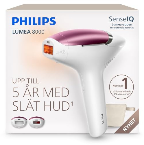 Philips Lumea 8000 IPL-hårborttagningsenhet – långvarigt slät hud med ett professionellt alternativ till laserhårborttagning hemma, medicinskt säker, två tillbehör för kropp och ansikte, BRI934/00
