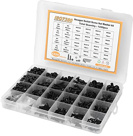 Haofy Juego de Tornillos Métricos, Kit de Arandelas de Tuercas de Tornillo de Acero Al Carbono con 1220 Piezas M2 M3 M4 M5 Tornillos Hexagonales de Cabeza Semicircular, Caja Organizada para Reparación