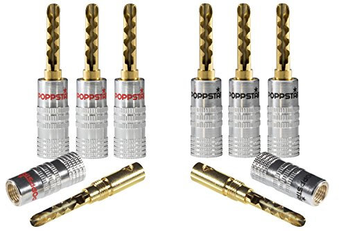 POPPSTAR 8x Hohl Bananenstecker (bis 6mm², 24k vergoldete Kontakte, 4x schwarz, 4x rot)