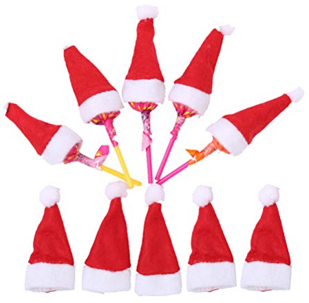 BESTOYARD 10 Stücke Weihnachten Lollipop Hut, Mini Weihnachtsmützen Deko Süßigkeiten Hut, Flasche Weihnachtshut Weihnachtsdekoration