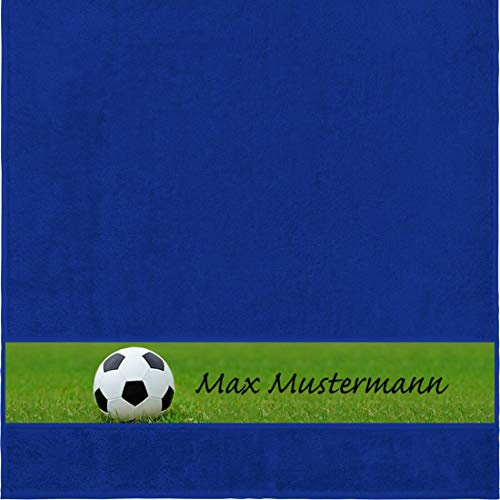 Manutextur Duschtuch mit Namen - personalisiert - Motiv Sport - Fußball - viele Farben & Motive - Dusch-Handtuch - Royalblau - Größe 70x140 cm - persönliches Geschenk mit Wunsch-Motiv und Wunsch-Name