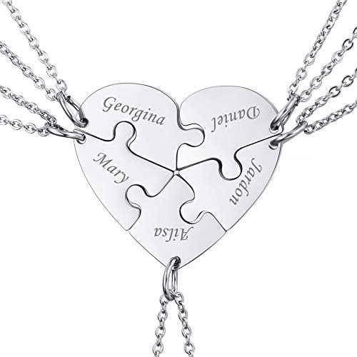 MeMeDIY Personalisierte Herz Anhänger Puzzle Halskette Name für Paare Männer Frauen Gravur für Freund Freundin Edelstahl Liebhaber Set Schmuck für Familie Liebe Freundschaft