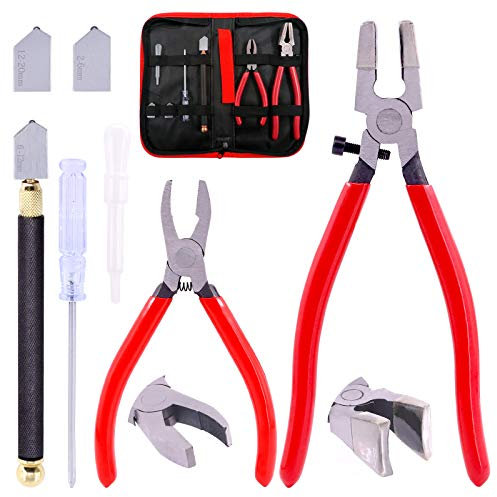 Hilitchi Set di 3 pinze per rompere il vetro e tagliavetro con due teste di ricambio, 1 cacciavite e 1 tubo contagocce, kit professionale di strumenti per vetro