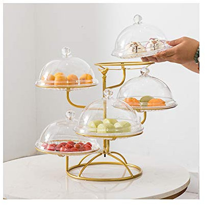 5 in 1 Multi-Function Metal Cake Stand with Dome Lid Dip Platter, Punch Bowl, Salad Bowl, Chip & Dip Server, Serving Stand, Food Dome