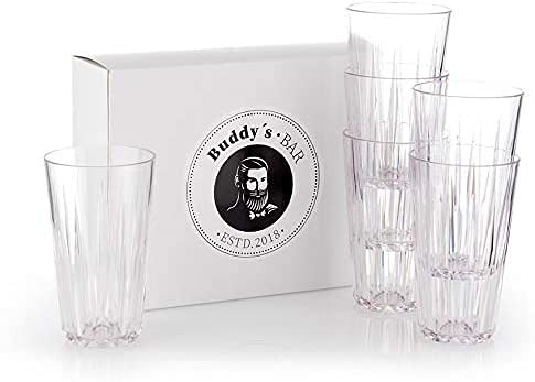Buddy´s Bar - 6er Set, Hochwertige 0,4 Liter Tritan Kunststoff Trinkgläser, BPA frei, Kristallglas-Optik, bruchfeste Mehrweg-Gläser, wiederverwendbar und spülmaschinenfest, 400 ml