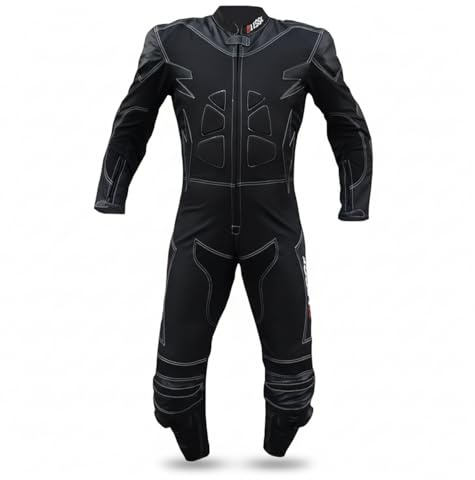 BI ESSE - One-piece MOTORCYCLE suit in leather and fabric, ideal for road, long trips, touring, pitbike, complete with hump and certified rigid protections (Black, S)
