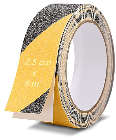 Antirutsch Klebeband Gelb Schwarz 5m x 25 mm, Fruitlet® Rutschfestes Sicherheitsklebeband für Treppenstufen, Anti Rutsch Tape mit Antirutschbelag Schwarz Gelb