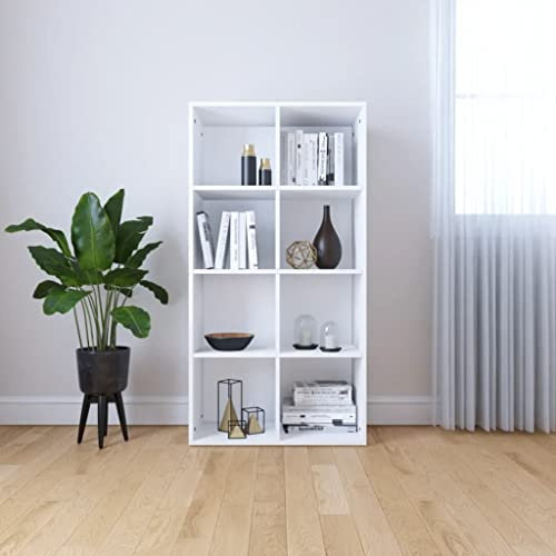 Makastle Bücherregal Bücherschrank 8 Fächern Standregal Aktenregal aus Spanplatte, TV Schrank Wandregal Raumteiler Lowboard Regal für Wohnzimmer Büro Schlafzimmer Weiß 66x30x130 cm
