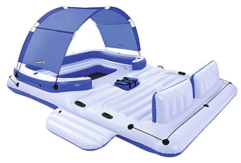 wiedao Grande île Flottante Gonflable, Chaise Longue Gonflable avec île Flottante de Brise Tropicale pour Adultes, Tapis Flottant Gonflable de Piscine pour Les fêtes d'été L