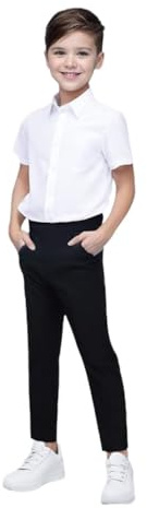 L S U Pantalon d'école à enfiler pour garçon - Coupe ajustée - Dos élastique - Gris - Noir - 1 à 12 ans, Noir , 13-14 ans