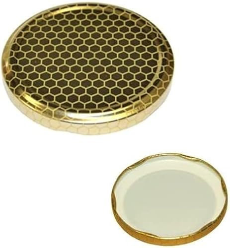 Opiros Promo Capsules alvéolées pour bocaux miel en conserve couvercles dorés avec motif ruche pour bocaux en verre (diamètre 82 mm x 100)