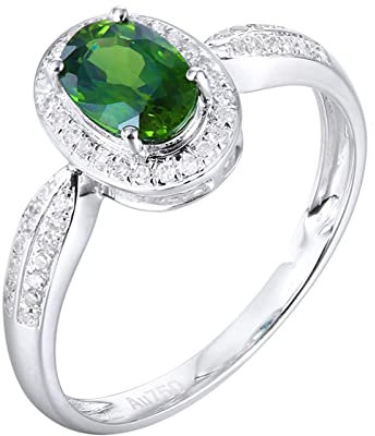 Epinki Damen Echte Goldschmuck Partnerringe Weißgold 18K 750 Frauen, Saphir Eheringe Grün 1.05ct 4 Klaue Diamantring Weißgold 750 mit Diamant, Gr.60 (19.1)