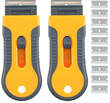 Grattoir en verre et en céramique, racloir pour fenêtre, outil de nettoyage avec 10 pièces de rechange en acier pour enlever les étiquettes de joint, autocollant adhésif autocollant de décal du