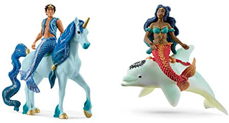 SCHLEICH 70718 Aryon auf Einhorn, für Kinder ab 5-12 Jahren, BAYALA - Spielfigur & 70719 Isabelle auf Delfin, für Kinder ab 5-12 Jahren, BAYALA - Spielfigur