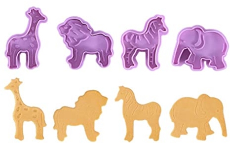 NentMent 4 Pack 3D Animal Cookie Cutters Fondant Biscuit Mould Cake Molds Sugarcraft Cake Decoration Baking Pastry Tools Crackers Plunger Cutter Stamp Candy Lion Giraffe Zebra Elephant (Purple)