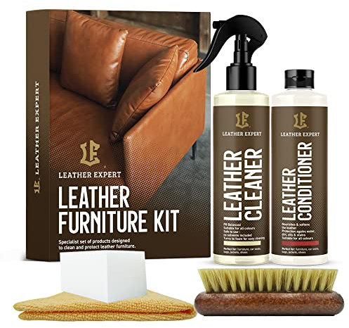 Set per la cura della pelle per divano in pelle, colore neutro – detergente per pelle divano e condizionatore 250 ml – biodegradabile per la cura della pelle per mobili – rimuove gli odori sgradevoli